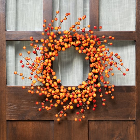 14" Orange & Red Berry Artificial Fall Harvest Twig Wreath